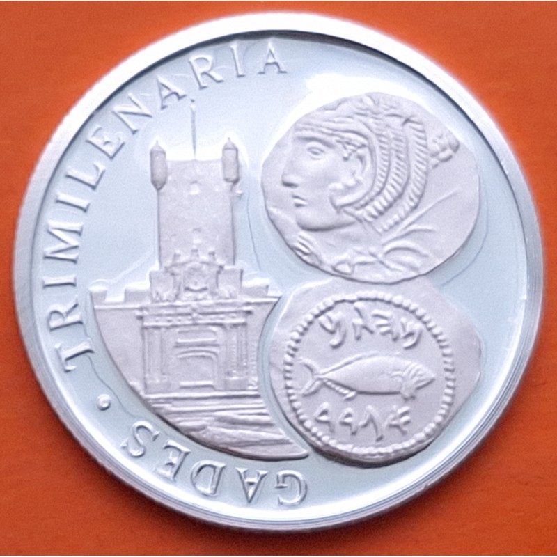 . 0,42 Onzas x CADIZ MONEDA MEDALLA DE PLATA PURA 999 DENARIOS GADES TRIMILENARIA 13,20 gramos ESPAÑA 1980