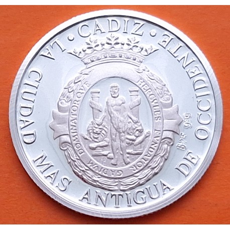 . 0,42 Onzas x CADIZ MONEDA MEDALLA DE PLATA PURA 999 DENARIOS GADES TRIMILENARIA 13,20 gramos ESPAÑA 1980