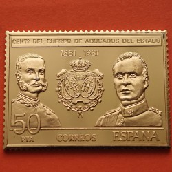 0,80 Onzas LINGOTE DE PLATA PURA y BAÑO DE ORO x ESPAÑA forma de sello 12 PESETAS - REY CARLOS IV
