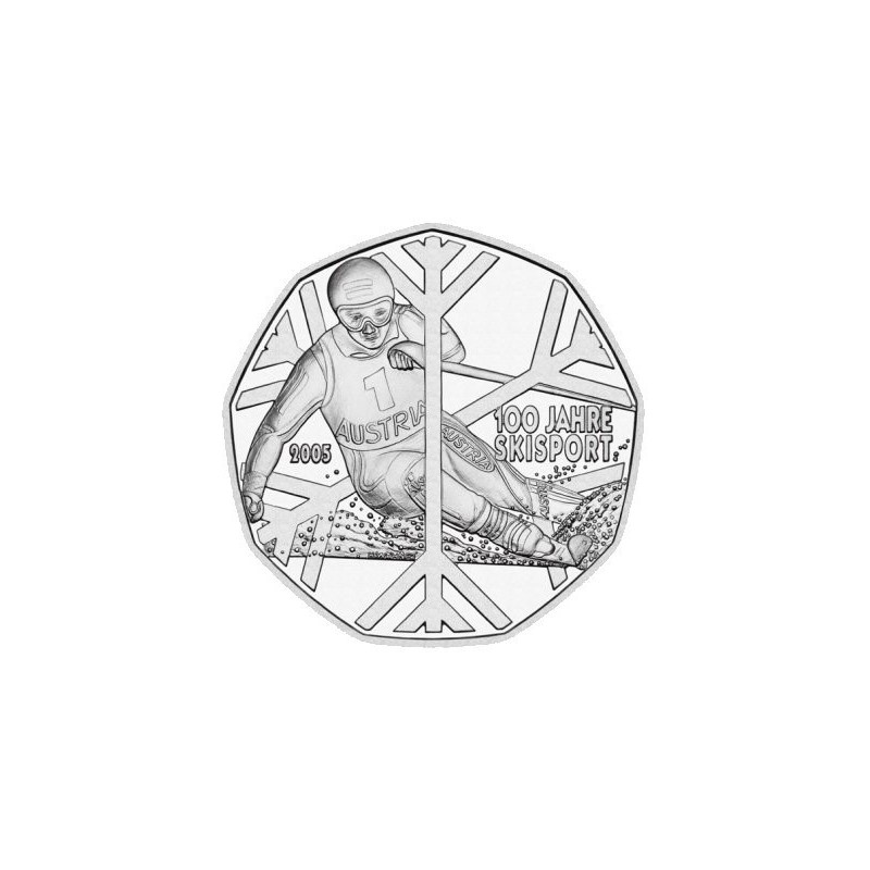 AUSTRIA 5 EUROS 2005 ESQUIADOR SKI ALPINO MONEDA DE PLATA SIN CIRCULAR Österreich silver euro coin
