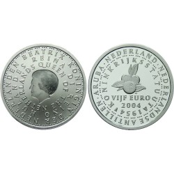 HOLANDA 5 EUROS 2004 ESTATUTO DE ARUBA y LAS ANTILLAS HOLANDESAS MONEDA SC PLATA The Netherlands
