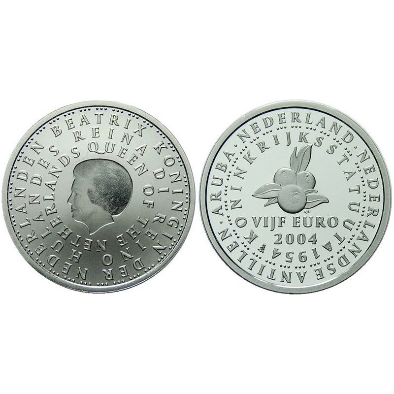 HOLANDA 5 EUROS 2004 ESTATUTO DE ARUBA y LAS ANTILLAS HOLANDESAS MONEDA SC PLATA The Netherlands