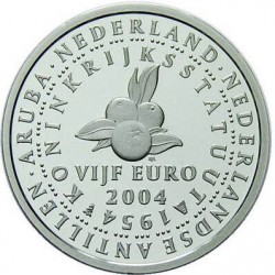 HOLANDA 5 EUROS 2004 ESTATUTO DE ARUBA y LAS ANTILLAS HOLANDESAS MONEDA PLATA SC The Netherlands 0,35 ONZAS