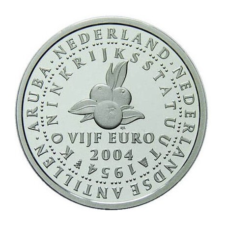 HOLANDA 5 EUROS 2004 ESTATUTO DE ARUBA y LAS ANTILLAS HOLANDESAS MONEDA PLATA SC The Netherlands 0,35 ONZAS