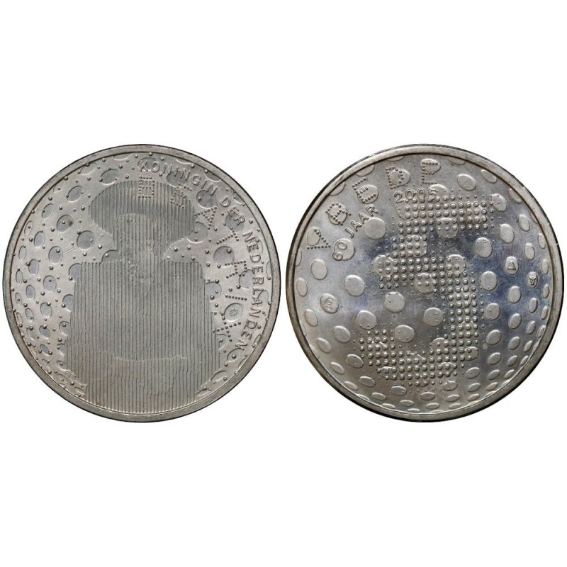 HOLANDA 5 EUROS 2005 REINA BEATRIZ 60 ANIV. 2ª GUERRA MUNDIAL WWII KM.254 MONEDA DE PLATA SC The Netherlands 0,37 ONZAS