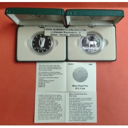 @ESTUCHE y CERTIFICADO@ IRLANDA 10 ECU 1990 VENADO KM.X.2 MONEDA DE PLATA PROOF Ireland silver 0,83 ONZAS
