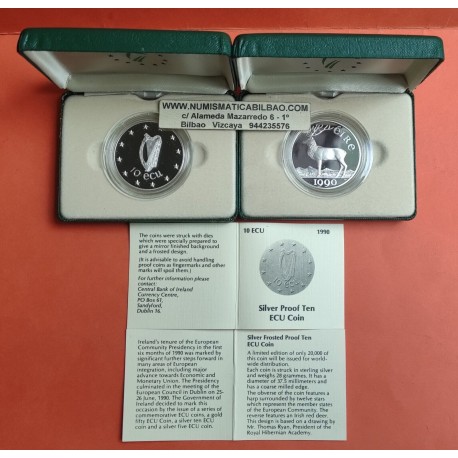 @ESTUCHE y CERTIFICADO@ IRLANDA 10 ECU 1990 VENADO KM.X.2 MONEDA DE PLATA PROOF Ireland silver 0,83 ONZAS