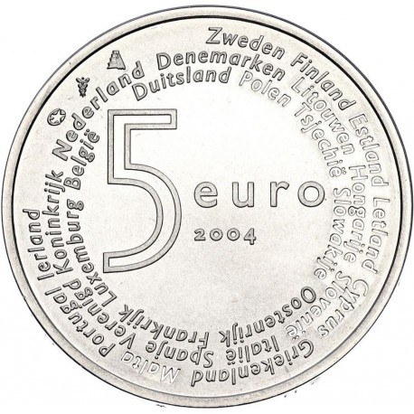 HOLANDA 5 EUROS 2004 AMPLIACION DE EUROPA KM.252 MONEDA DE PLATA SC Netherlands 0,37 ONZAS