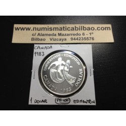 CANADA 1 DOLAR 1983 UNIVERSIADA DE EDMONTON KM.138 MONEDA DE PLATA BAJA PROOF $1 Dollar silver coin