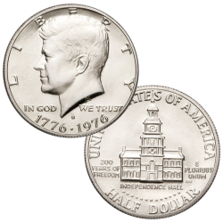 ESTADOS UNIDOS 1/2 DOLAR 1976 S KENNEDY INDEPENDENCE HALL BICENTENARY 1776 KM.205A MONEDA DE PLATA SC USA HALF DOLLAR SILVER
