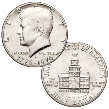 ESTADOS UNIDOS 1/2 DOLAR 1976 S KENNEDY INDEPENDENCE HALL BICENTENARY 1776 KM.205A MONEDA DE PLATA SC USA HALF DOLLAR SILVER