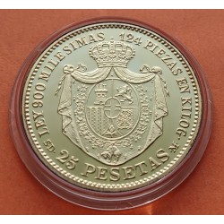 0,40 ONZAS x MEDALLA FNMT HISTORIA DE LA PESETA ESPAÑA 25 PESETAS 1871 AMADEO DE SABOYA PLATA BAÑO DE ORO 13,50 gramos 925 mls.