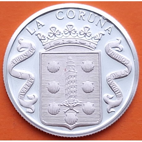 . 0,42 Onzas x LA CORUÑA MONEDA MEDALLA DE PLATA PURA 999 NINGUÉN É FORASTEIRO 13,20 gramos ESPAÑA 1980