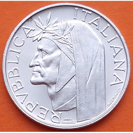 ITALIA 500 LIRAS 1965 DANTE ALIGHIERI y SOL RADIANTE KM.100 MONEDA DE PLATA SC- Italy 500 Lire silver