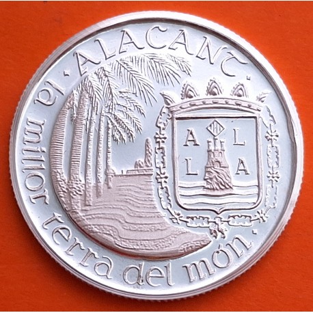 . 0,42 Onzas x ALICANTE MONEDA MEDALLA DE PLATA PURA 999 ALACANT - AKRA - LEUKE 13,20 gramos ESPAÑA 1980