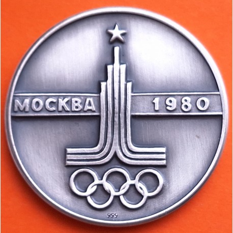 ** 1,08 ONZAS de PLATA PURA 999 ** MEDALLA OLIMPIADA de MOSCÚ 1980 PALOMA DE LA PAZ y LOGO 40 mm