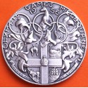 ** 1,15 ONZAS de PLATA PURA 999 ** MEDALLA OLIMPIADA de MELBOURNE 1956 AROS OLÍMPICOS y ABANDERADOS 40 mm
