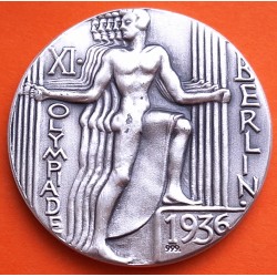 ** 1,05 ONZAS de PLATA PURA 999 ** MEDALLA OLIMPIADA de BERLIN 1936 ÁGUILA NAZI y ATLETA 40 mm