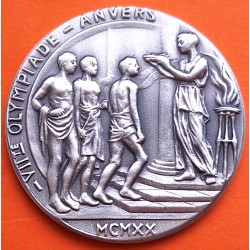 ** 1,06 ONZAS de PLATA PURA 999 ** MEDALLA OLIMPIADA de AMBERES 1920 ATLETAS y BIGA ROMANA 40 mm