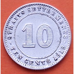 ESTRECHOS MALAYOS 10 CENTIMOS 1919 REY JORGE V KM.29.A MONEDA DE PLATA MBC- Straits Settlements 10 Cents 18mm
