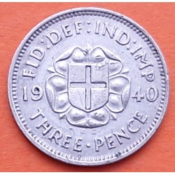 INGLATERRA 3 PENIQUES 1940 KING GEORGIUS VI KM.848 MONEDA DE PLATA MBC UK 3 Pence silver