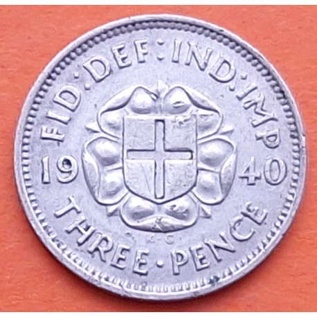INGLATERRA 3 PENIQUES 1940 KING GEORGIUS VI KM.848 MONEDA DE PLATA MBC UK 3 Pence silver