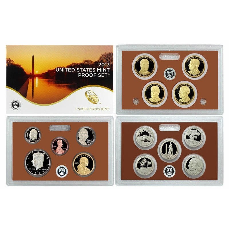 2013 UNITED STATES MINT PROOF SET @NICKEL@ 14 COINS ESTADOS UNIDOS 1+5+10+10+25 CENTAVOS + 1/2 DOLAR 2013 + 1 DOLAR 2013