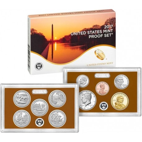 2017 UNITED STATES MINT PROOF SET @NICKEL@ 10 COINS ESTADOS UNIDOS 1+5+10+10+25 CENTAVOS + 1/2 DOLAR 2017 + 1 DOLAR 2017 INDIA