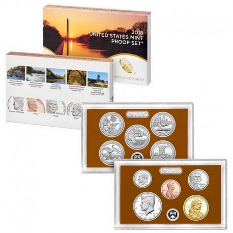 2018 UNITED STATES MINT PROOF SET @NICKEL@ 10 COINS ESTADOS UNIDOS 1+5+10+10+25 CENTAVOS + 1/2 DOLAR 2018 + 1 DOLAR 2018