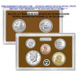 2021 UNITED STATES MINT PROOF SET @NICKEL@ Estados Unidos 1+5+10 Cts. + 2x 25 CENTAVOS + 1/2 DOLAR + 1 DOLAR 2021