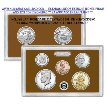 2021 UNITED STATES MINT PROOF SET @NICKEL@ Estados Unidos 1+5+10 Cts. + 2x 25 CENTAVOS + 1/2 DOLAR + 1 DOLAR 2021