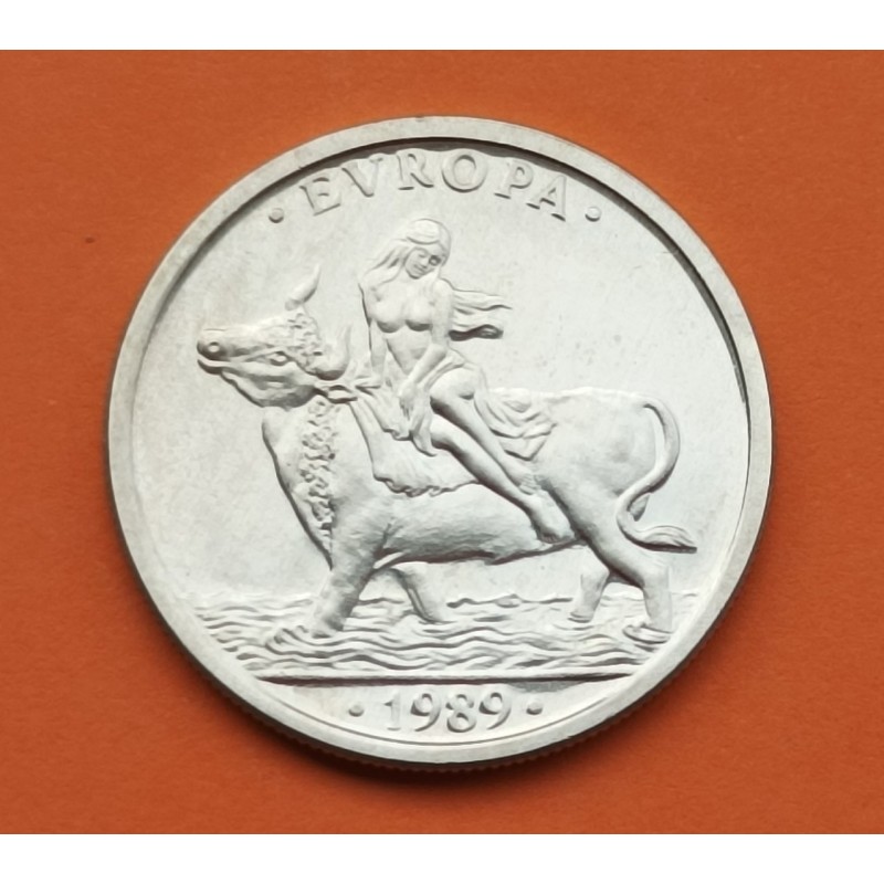. 1 moneda + CÁPSULA x ESPAÑA 1 ECU 1989 EUROPA RAPTADA POR ZEUS MONEDA DE PLATA NO ESTUCHE FNMT 0,20 ONZAS