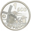 . 1 moneda + CÁPSULA x ESPAÑA 1 ECU 1994 DON QUIJOTE MOLINOS PLATA PROOF NO ESTUCHE FNMT 0,20 ONZAS