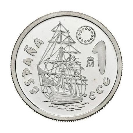 . 1 moneda + CÁPSULA x ESPAÑA 1 ECU 1996 LA MARINA ESPAÑOLA BARCO NAUTILUS y TIMON MONEDA DE PLATA NO ESTUCHE FNMT 0,20 ONZAS