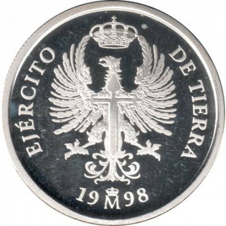 . 1 moneda + CÁPSULA x ESPAÑA 1 EURO 1998 EMBLEMA DEL EJERCITO DE TIERRA LAUREADA PLATA NO ESTUCHE FNMT 0,20 ONZAS