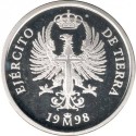 . 1 moneda + CÁPSULA x ESPAÑA 1 EURO 1998 EMBLEMA DEL EJERCITO DE TIERRA LAUREADA PLATA NO ESTUCHE FNMT 0,20 ONZAS