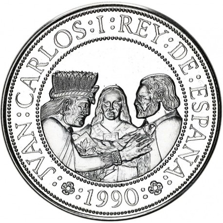 . 1,60 Onzas x ESPAÑA 5000 PESETAS 1990 INDIGENAS 2ª Serie V CENTENARIO MONEDA DE PLATA FDC SC @SI CÁPSULA@ NO ESTUCHE FNMT