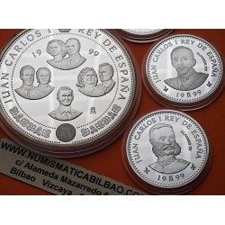 . 4 monedas + CÁPSULAS x España 2000 PESETAS 1999 + 10000 PESETAS 1999 CASA DE BORBÓN Serie 3ª BORBONES FNMT PLATA 7,40 ONZAS