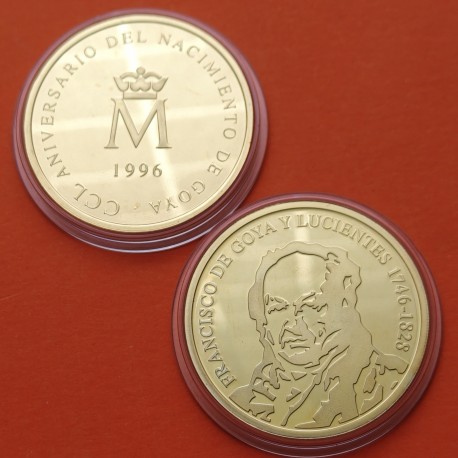 ESPAÑA MEDALLA DE PLATA BAÑO DE ORO tipo 2000 PESETAS 1996 FRANCISCO DE GOYA CULTURA y NATURALEZA 3ª SERIE FNMT