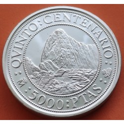 . 1,60 Onzas x ESPAÑA 5000 PESETAS 1991 MACHU PICCHU 3ª Serie V CENTENARIO MONEDA DE PLATA FDC SC NO ESTUCHE FNMT