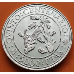 . 1,60 Onzas x ESPAÑA 5000 PESETAS 1990 INDIGENAS 2ª Serie V CENTENARIO MONEDA DE PLATA FDC SC @SI CÁPSULA@ NO ESTUCHE FNMT