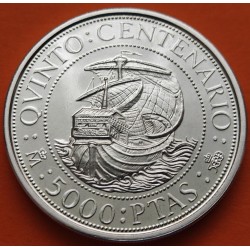 1,60 Onzas x ESPAÑA 5000 PESETAS 1989 CARABELA 1ª Serie V CENTENARIO MONEDA DE PLATA FDC SC NO ESTUCHE FNMT