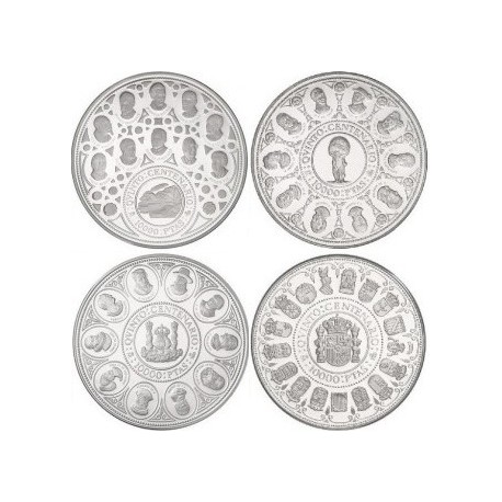 ** 20 ONZAS - 622 Gramos de PLATA PURA ** España V CENTENARIO 10000 PESETAS 1989+1990+1991+1992 NO ESTUCHE