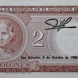 . @MUY RARO@ EL SALVADOR 2 COLONES 1974 IGLESIA COLONIAL DE PANCHIMALCO y CRISTOBAL COLON Pick 116.B BILLETE SC UNC BANKNOTE