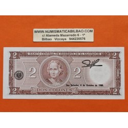 . @MUY RARO@ EL SALVADOR 2 COLONES 1974 IGLESIA COLONIAL DE PANCHIMALCO y CRISTOBAL COLON Pick 116.B BILLETE SC UNC BANKNOTE