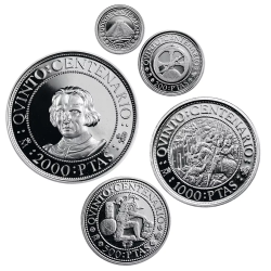 . 5 monedas + CÁPSULAS x España V CENTENARIO 100+200+500+1000+2000 PESETAS 1989 PLATA PROOF 1ª Serie 1,50 ONZAS NO ESTUCHE