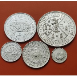 . 5 monedas + CÁPSULAS x España V CENTENARIO 100+200+500+1000+2000 PESETAS 1990 PLATA PROOF 2ª Serie 1,50 ONZAS NO ESTUCHE
