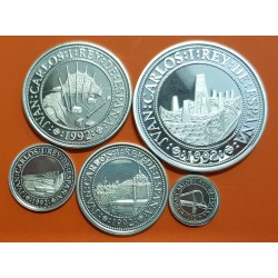 . 5 monedas + CÁPSULAS x España V CENTENARIO 100+200+500+1000+2000 PESETAS 1992 PLATA FDC 4ª Serie 1,50 ONZAS NO ESTUCHE