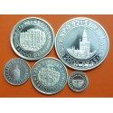 . 5 monedas + CÁPSULAS x España V CENTENARIO 100+200+500+1000+2000 PESETAS 1992 PLATA FDC 4ª Serie 1,50 ONZAS NO ESTUCHE