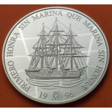. 5 ONZAS de PLATA PURA + CÁPSULA x España 25 ECU 1996 VELERO - LA MARINA ESPAÑOLA MONEDA NO ESTUCHE FNMT 25 Ecus 1996